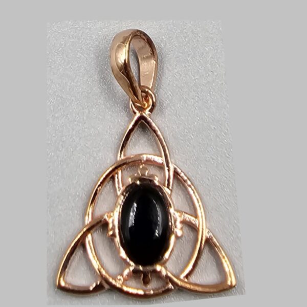 celtic trinity knot copper pendant with black obsidian