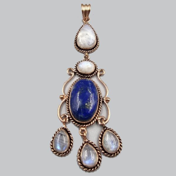 lapis lazuli & rainbow moonstone chandelier copper pendant