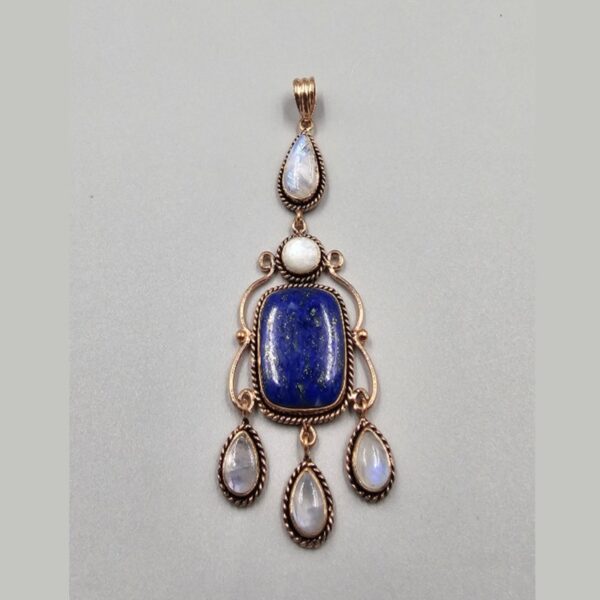 lapis lazuli & rainbow moonstone chandelier copper pendant (copy)