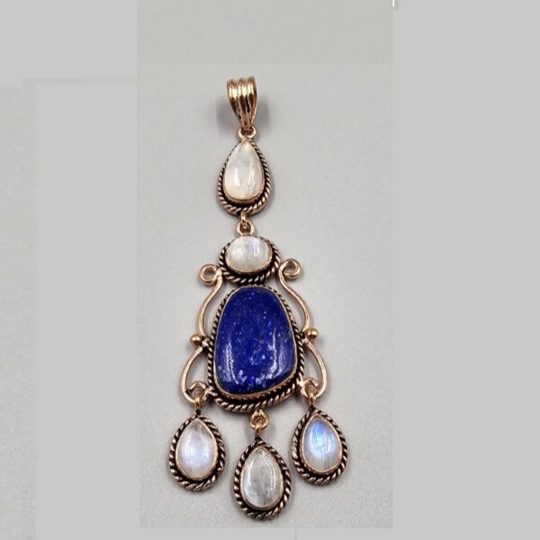 lapis lazuli & rainbow moonstone chandelier copper pendant (copy)