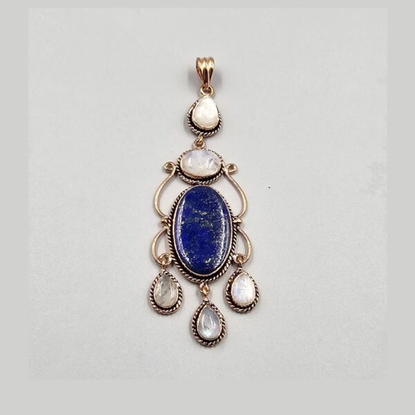 lapis lazuli & rainbow moonstone chandelier copper pendant (copy)