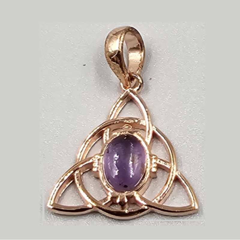 celtic trinity knot copper pendant with amethyst Celtic trinity knot copper pendant with amethyst