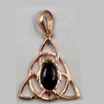 celtic trinity knot copper pendant with black obsidian