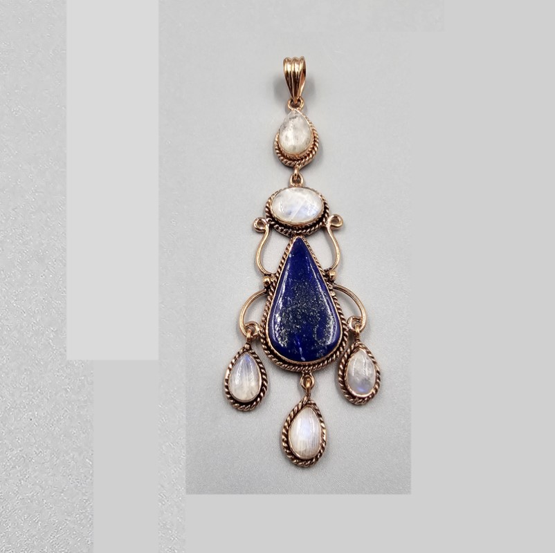lapis lazuli & rainbow moonstone chandelier copper pendant lapis lazuli & rainbow moonstone chandelier copper pendant